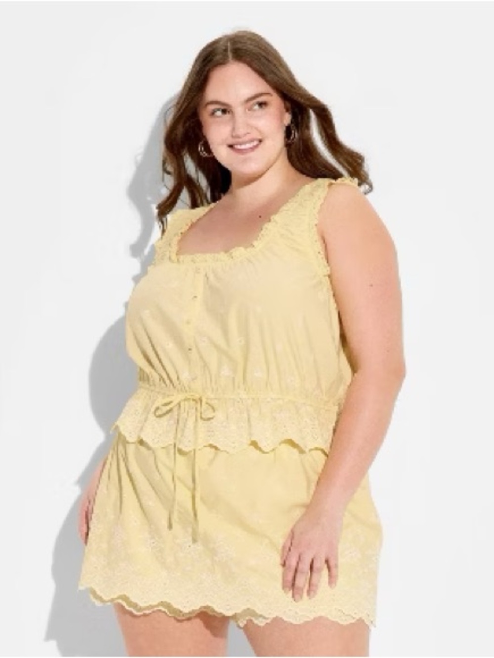 wild fable Pale Yellow Eyelet Smocked Romper